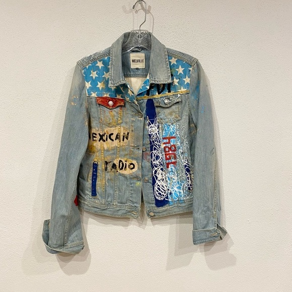 Brandy Melville US Flag Stars Stripes Denim Jacket Custom Hand Painted S… - Picture 1 of 5